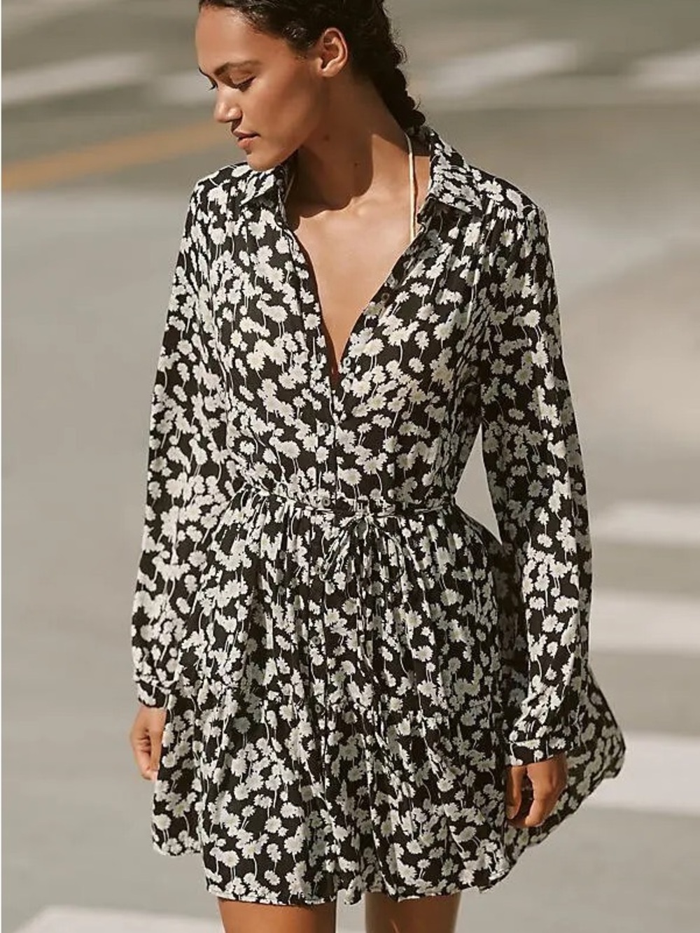 NATION LTD Sabreena Mini Dress Size Small Black Daisy Floral Organic Cotton NWT